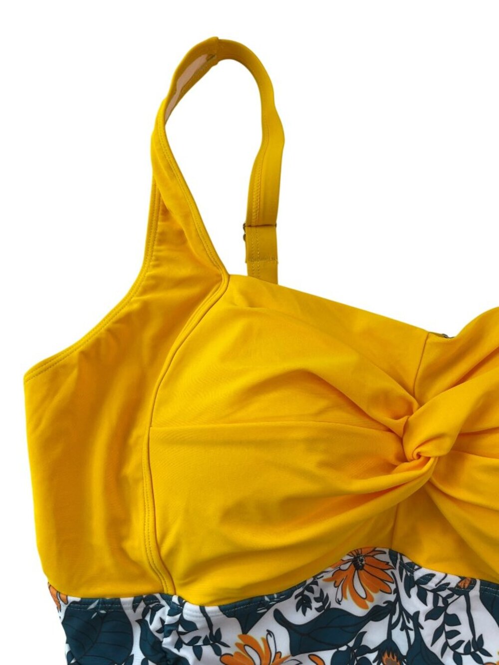 Hanna Nikole Floral One-Piece Swimsuit Yellow Knot Front Adj Straps Size 24W NWT - Picture 5 of 8